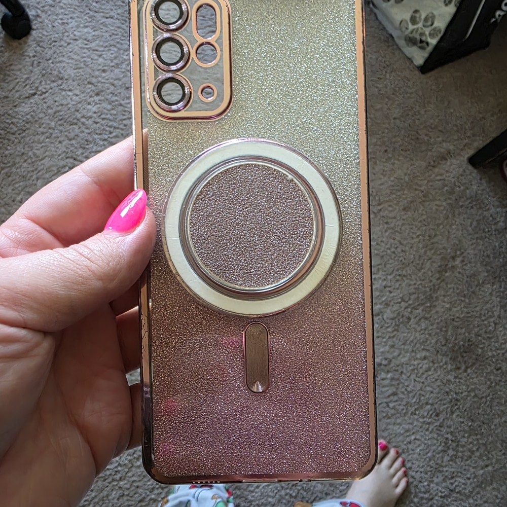 Glittery Pink Phone Case with Ring Holder
